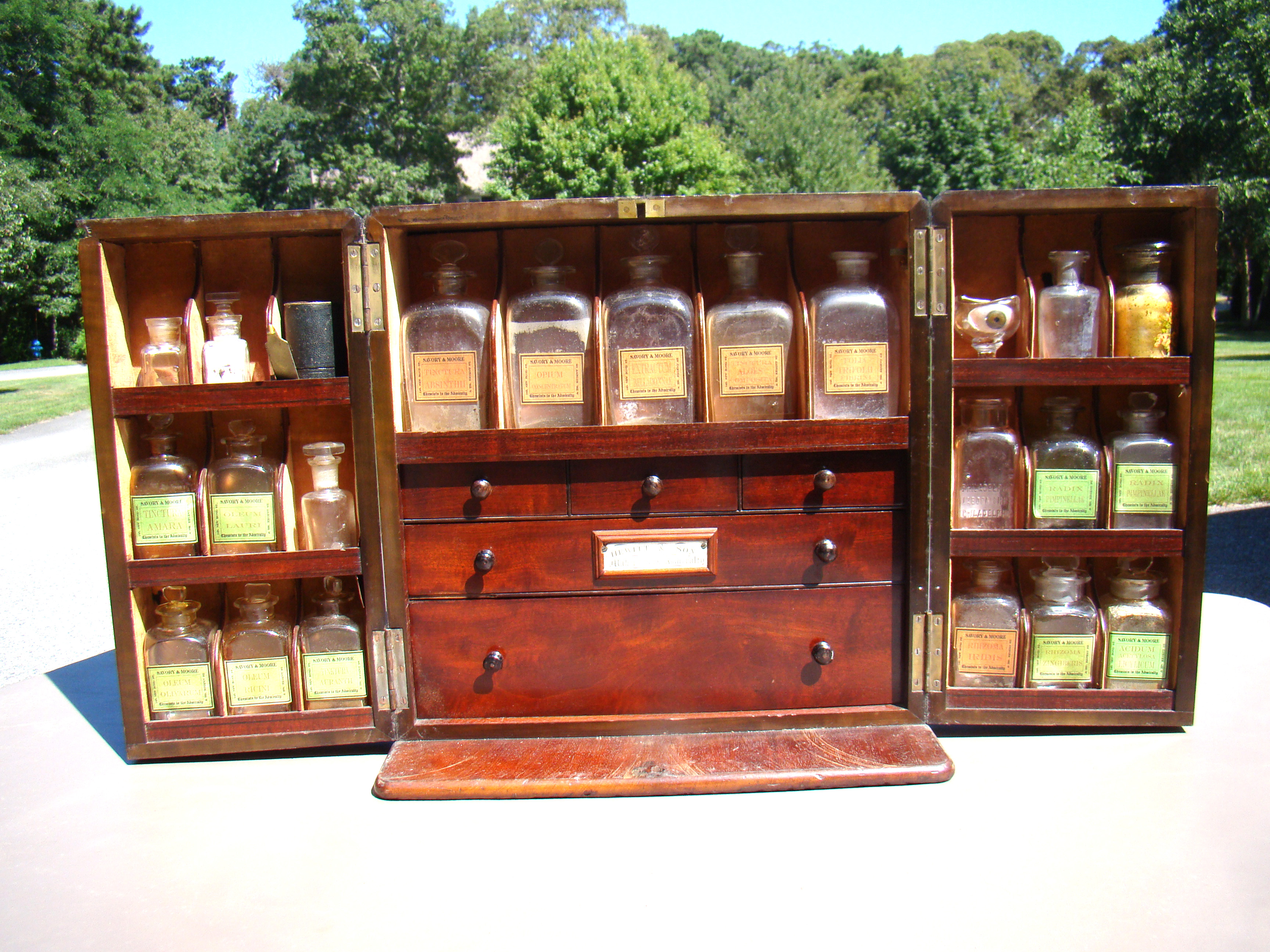 A FABULOUS and RARE English Apothecary Chest signed "Hewitt & Son. Makers to the Admiralty" circa 1830
