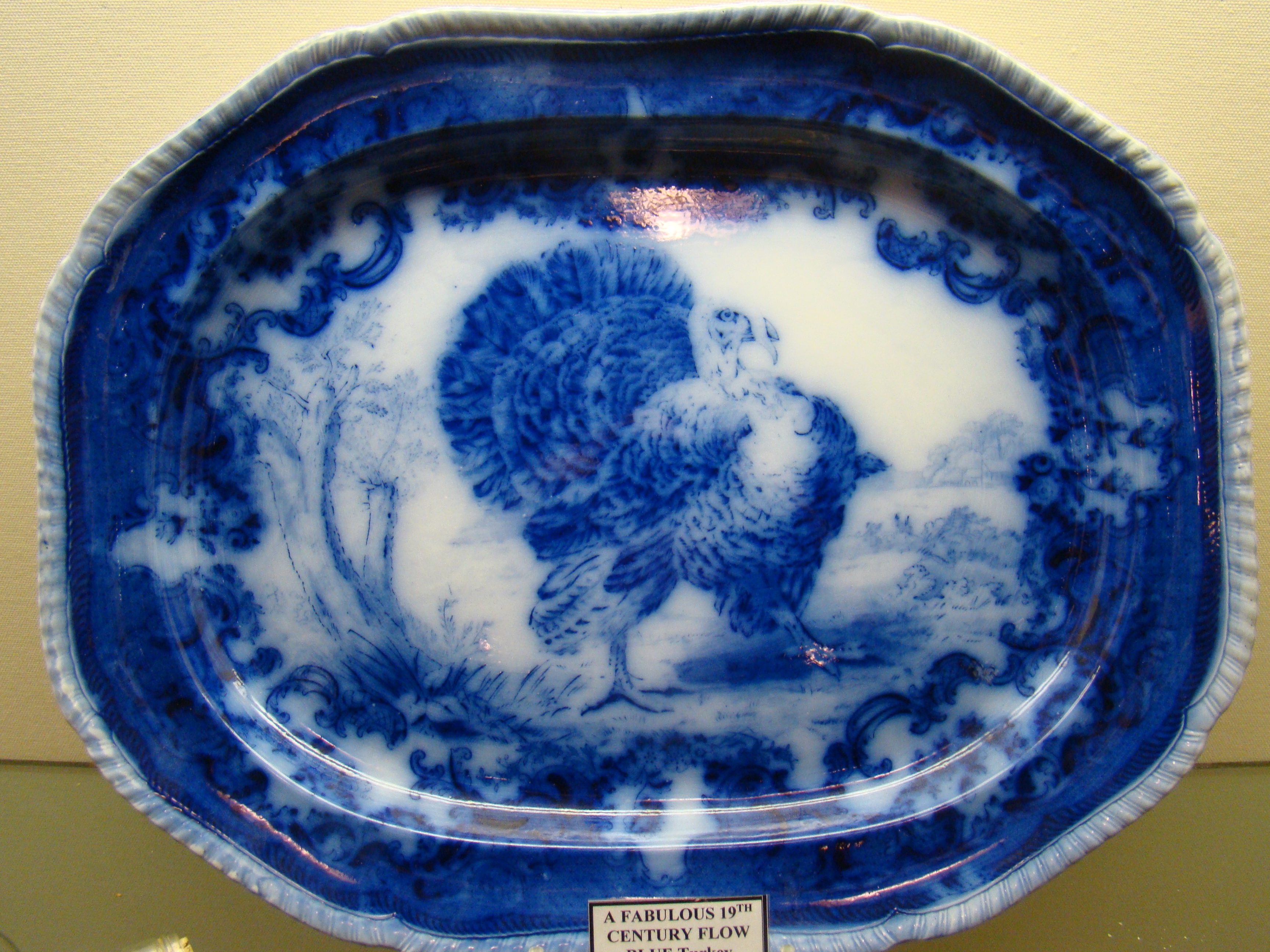 A FABULOUS and RARE 19th century Flow Blue Turkey platter