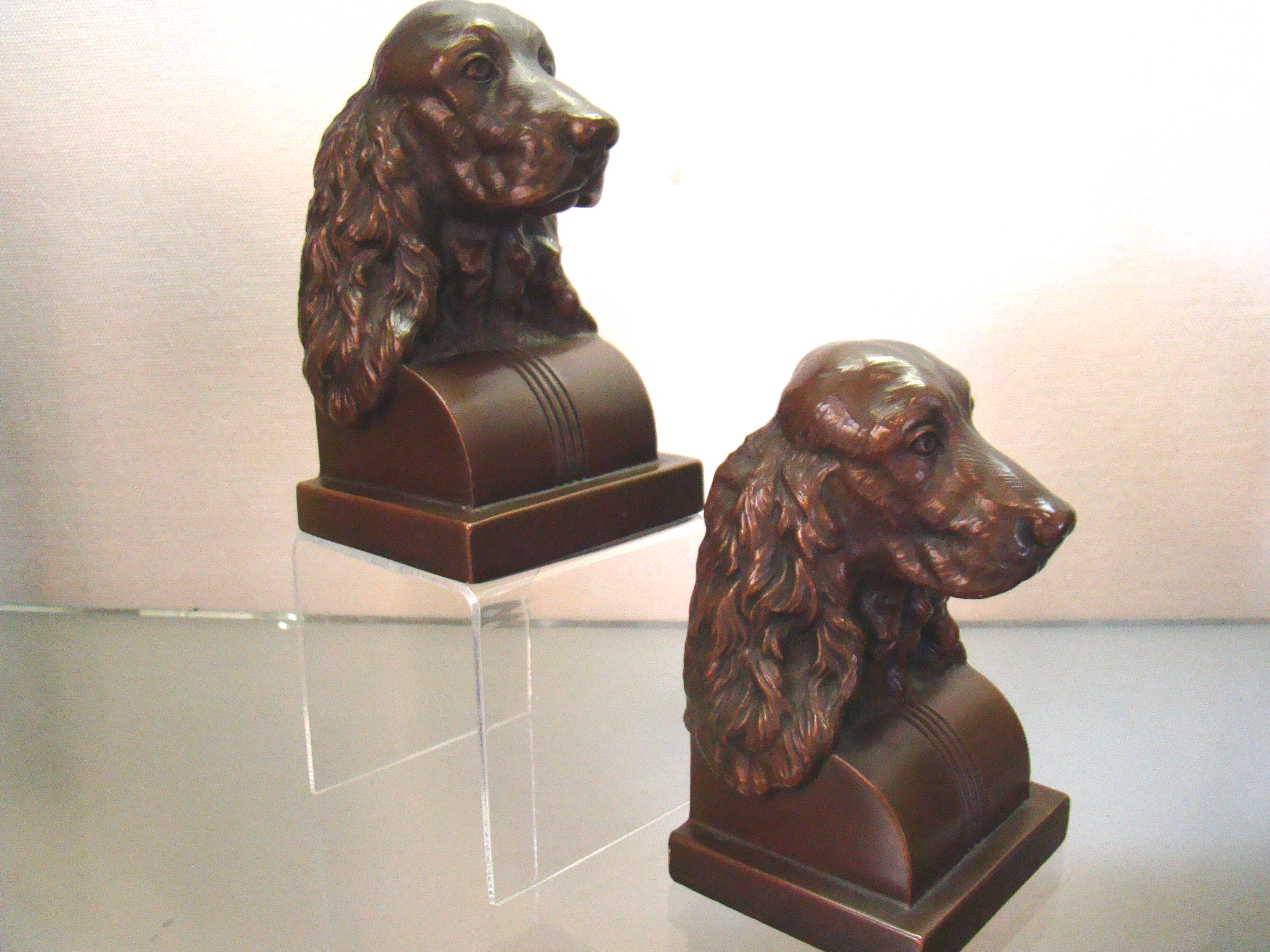 A charming pair of chocolate brown bronze finished COCKER SPANIEL bookends circa 1930 — image 2