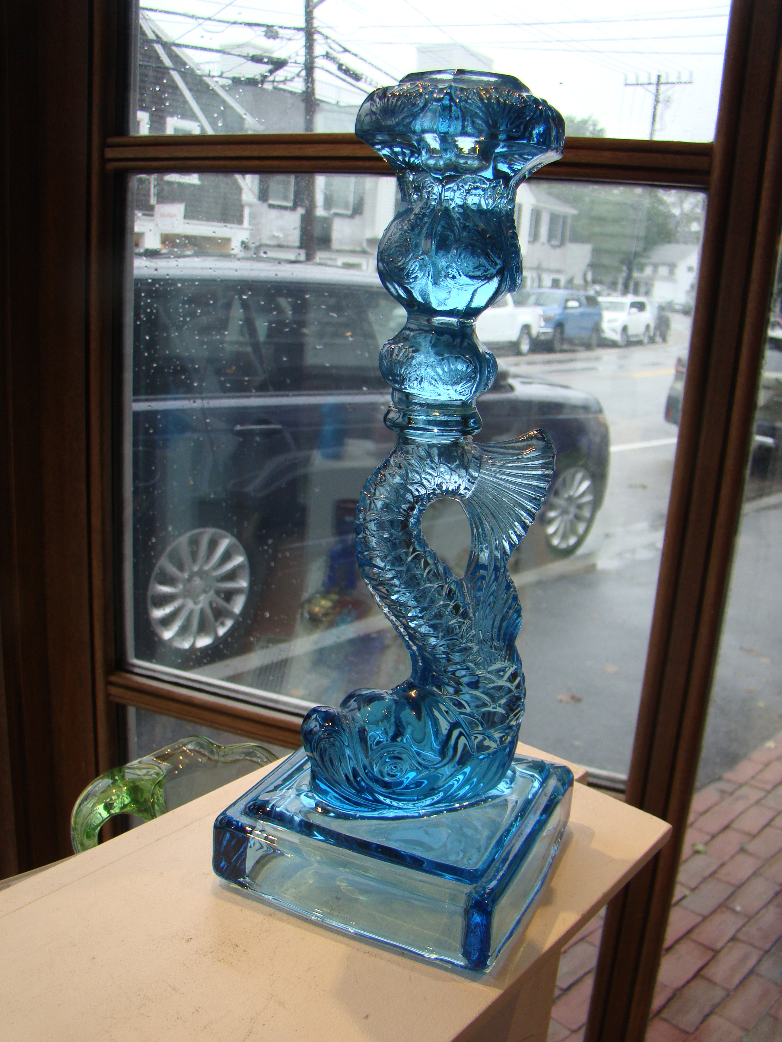 A fabulous pair of aqua blue dolphin/coy candlesticks from the Metropolitan Museum of Art — image 2