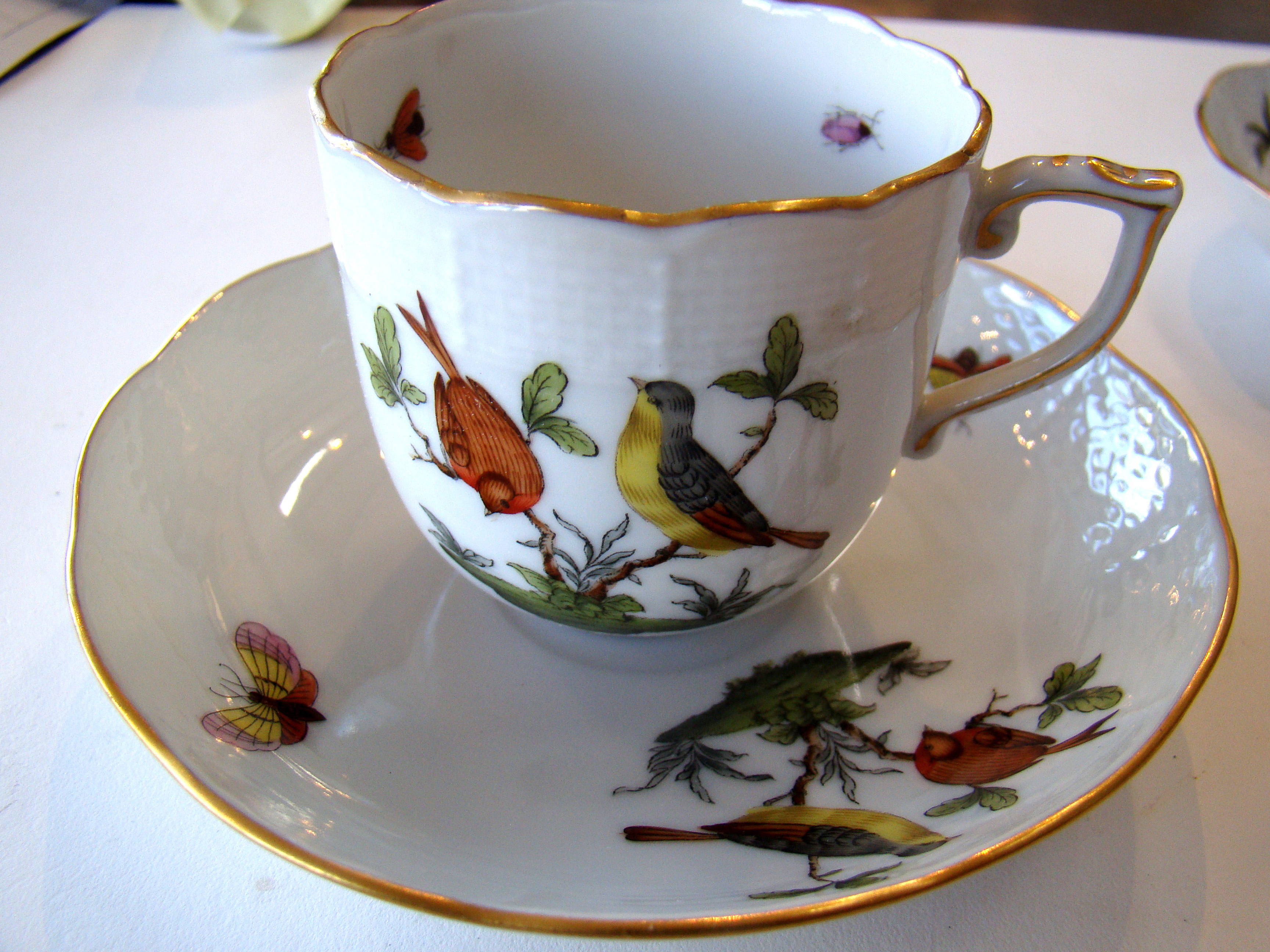A beautiful pair of ROTHSCHILD BIRD pattern coffee cups & saucers by HEREND — image 2