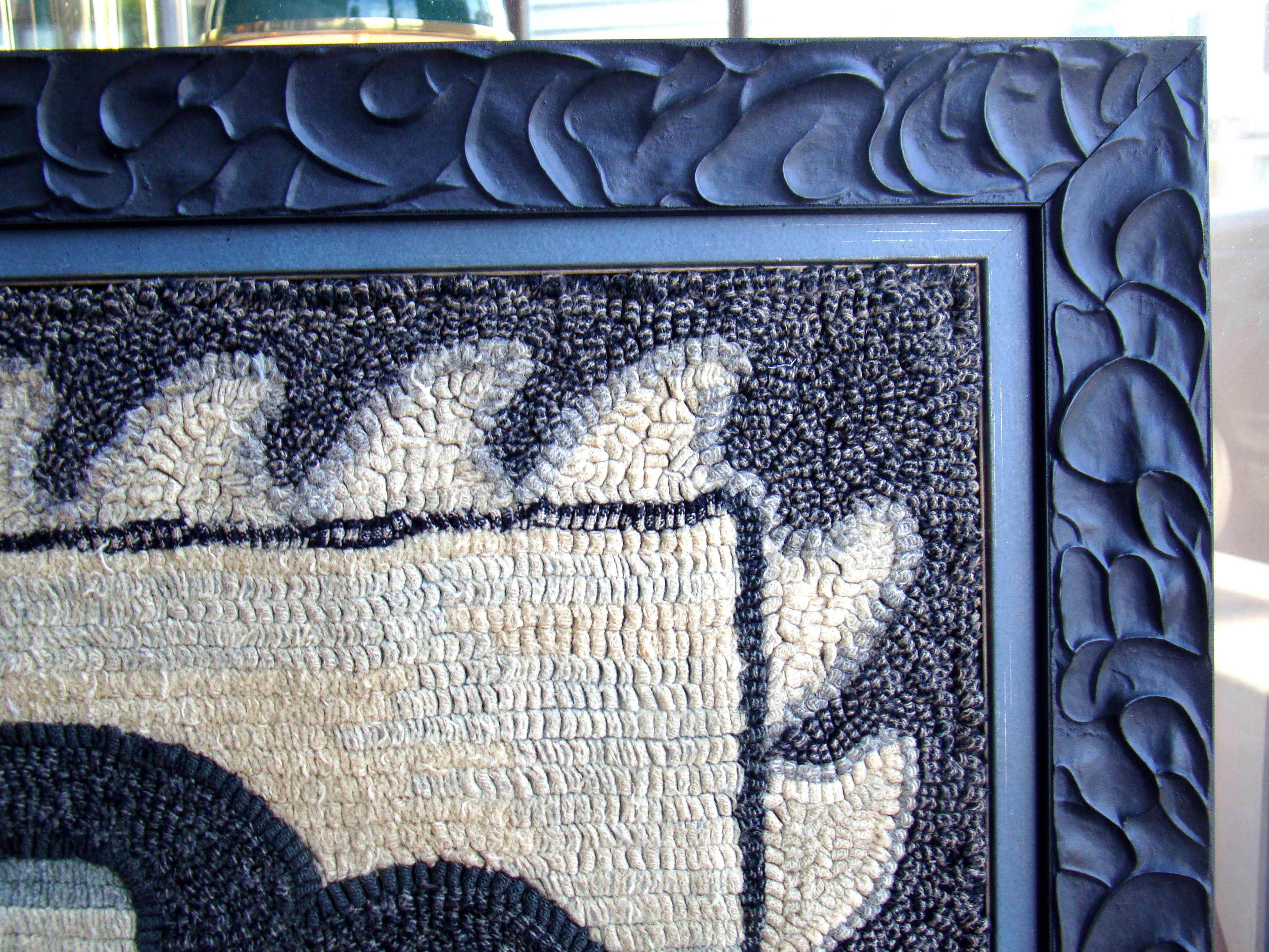 A fine antique (circa 1900) handmade hooked rug depicting a sperm whale from a New Bedford estate — image 3