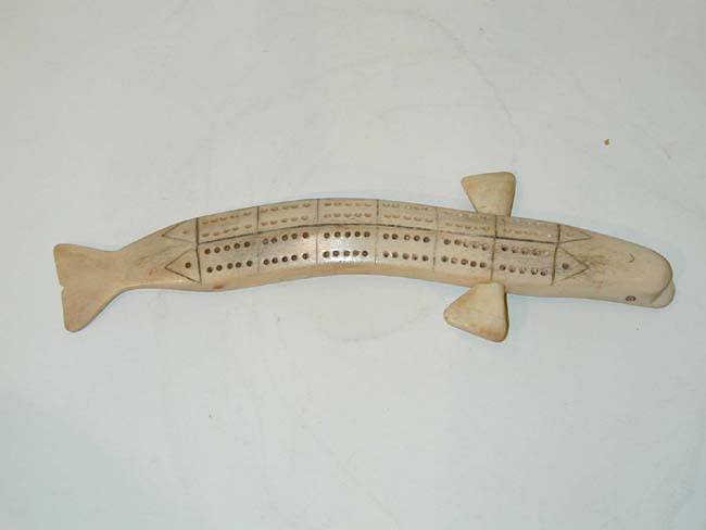 19th Century Eskimo Carved Bone Dolphin Form Cribbage board — image 2