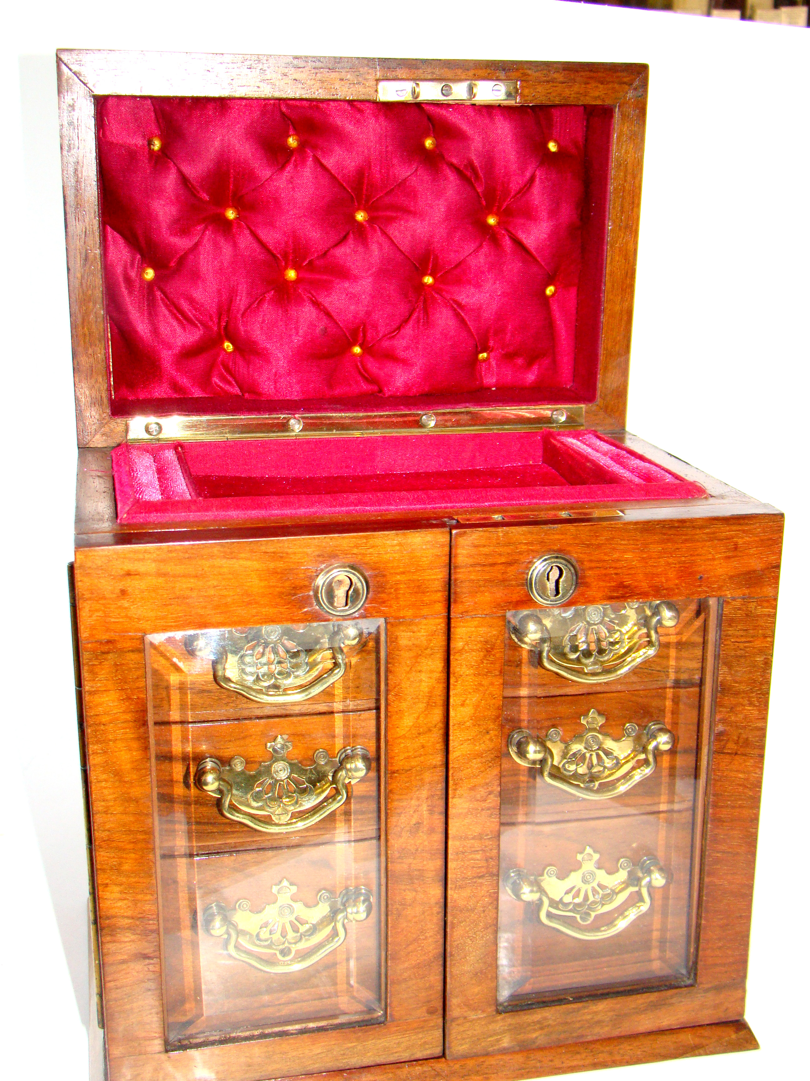 An extremely fine and rare antique English walnut jewelry cabinet circa 1860-1870 — image 2