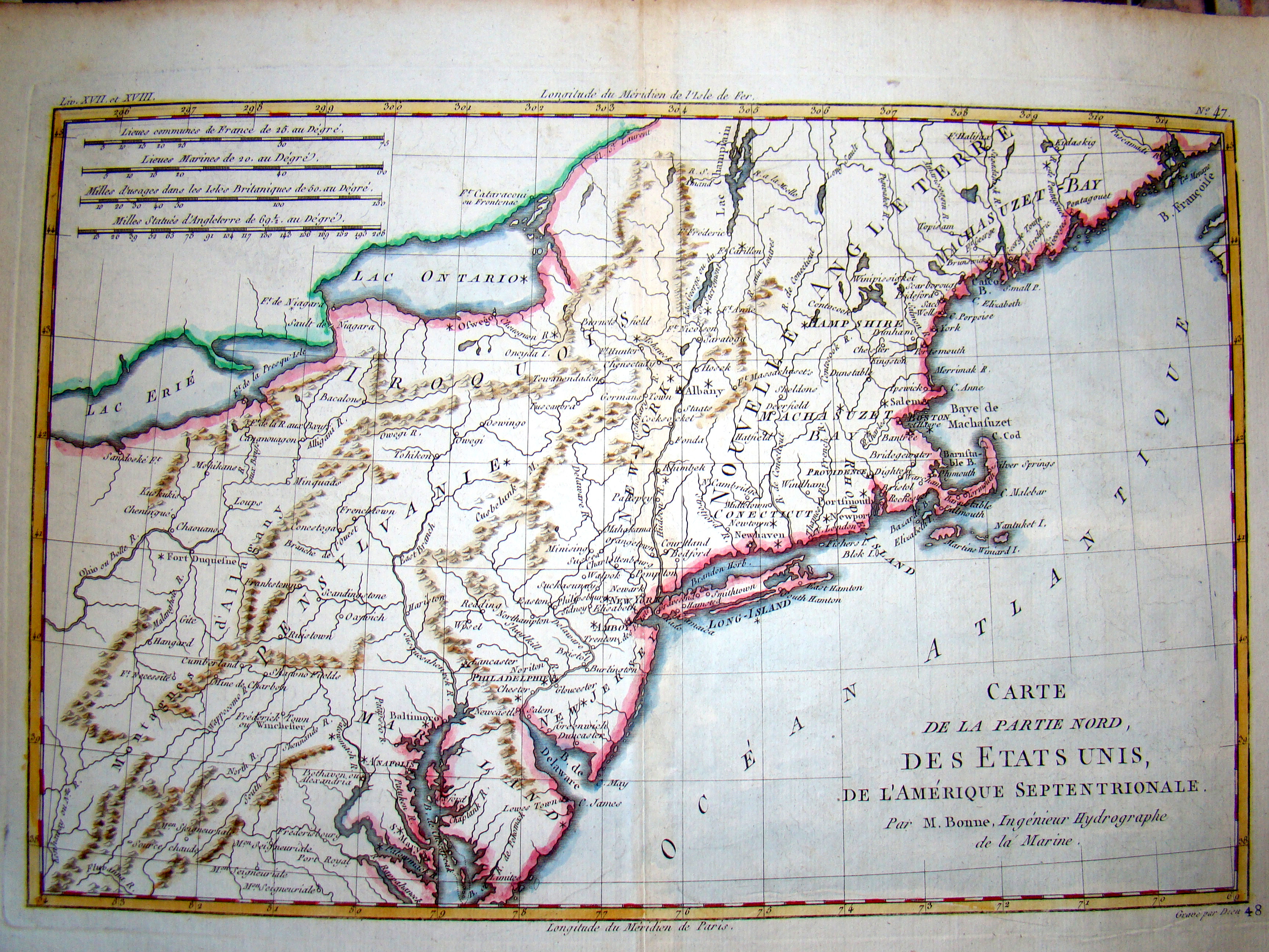 A fine and rare Map of North American by R.M Bonne, Royal Map Maker to King Louis XVI, circa 1780 — image 3