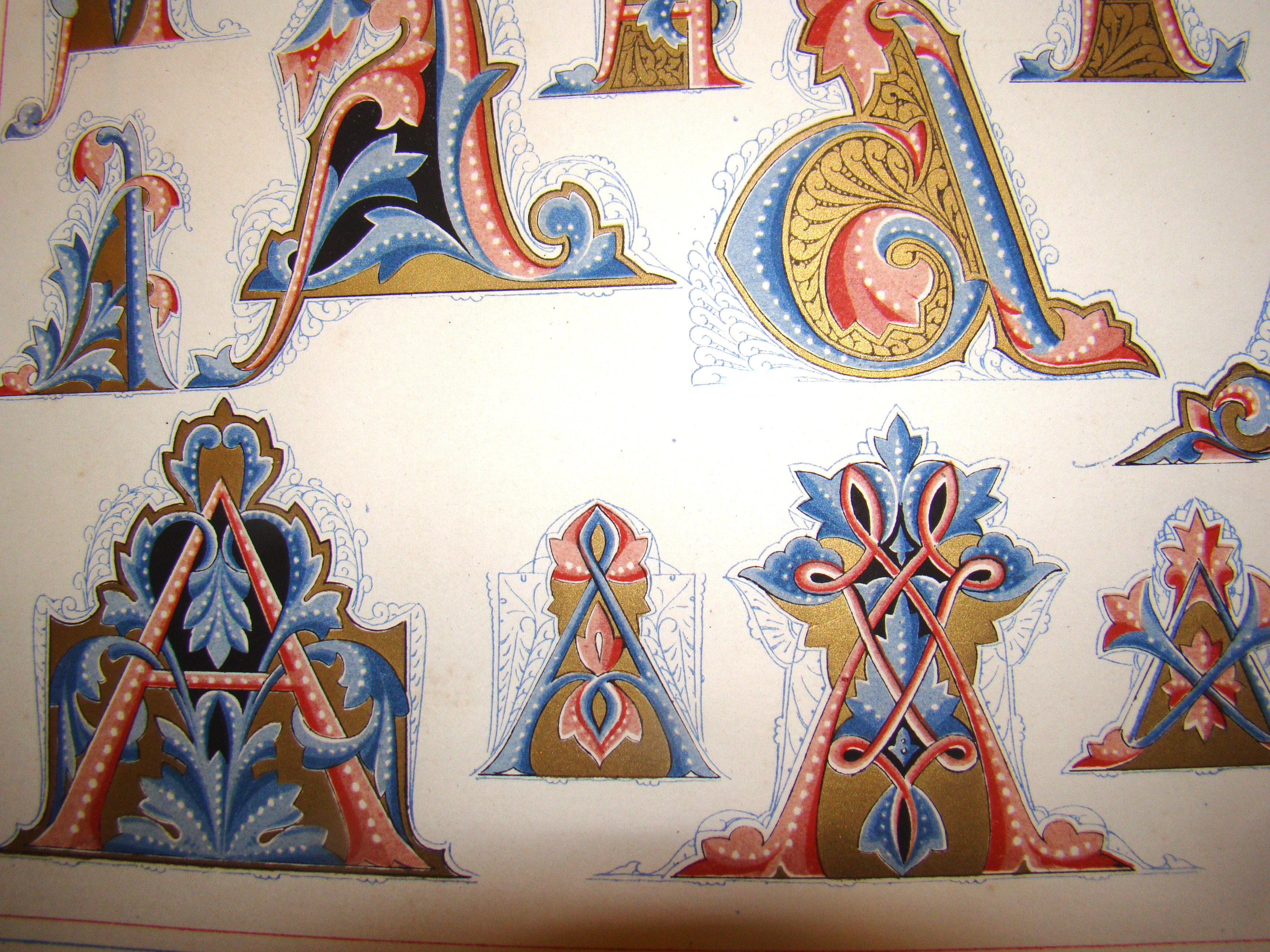 A wonderful chromolithograph depicting the letter "A" in various styles published April 1, 1864