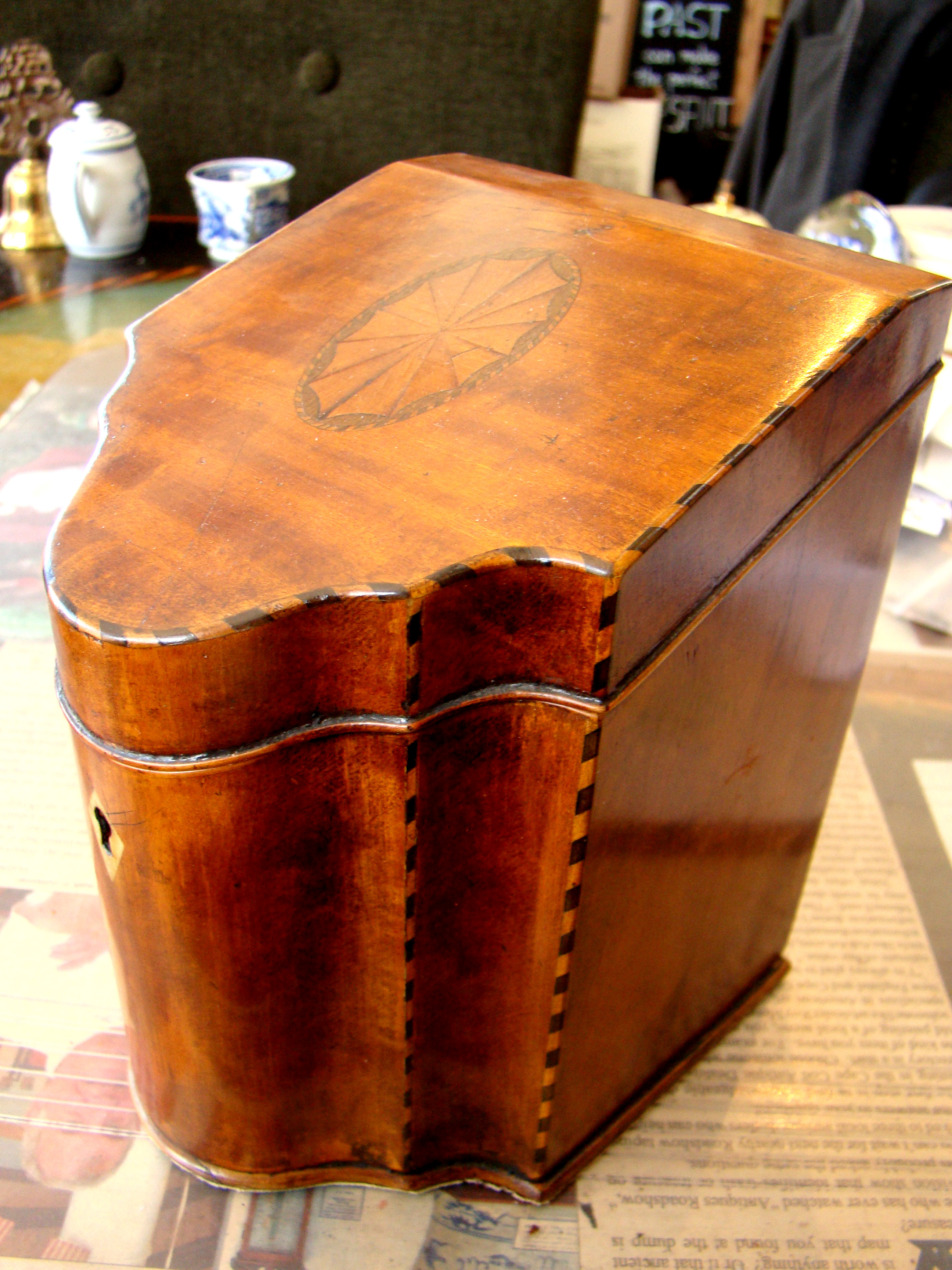 A RARE diminutive 18th century walnut tea caddy box  in the form of a cutlery box circa 1780