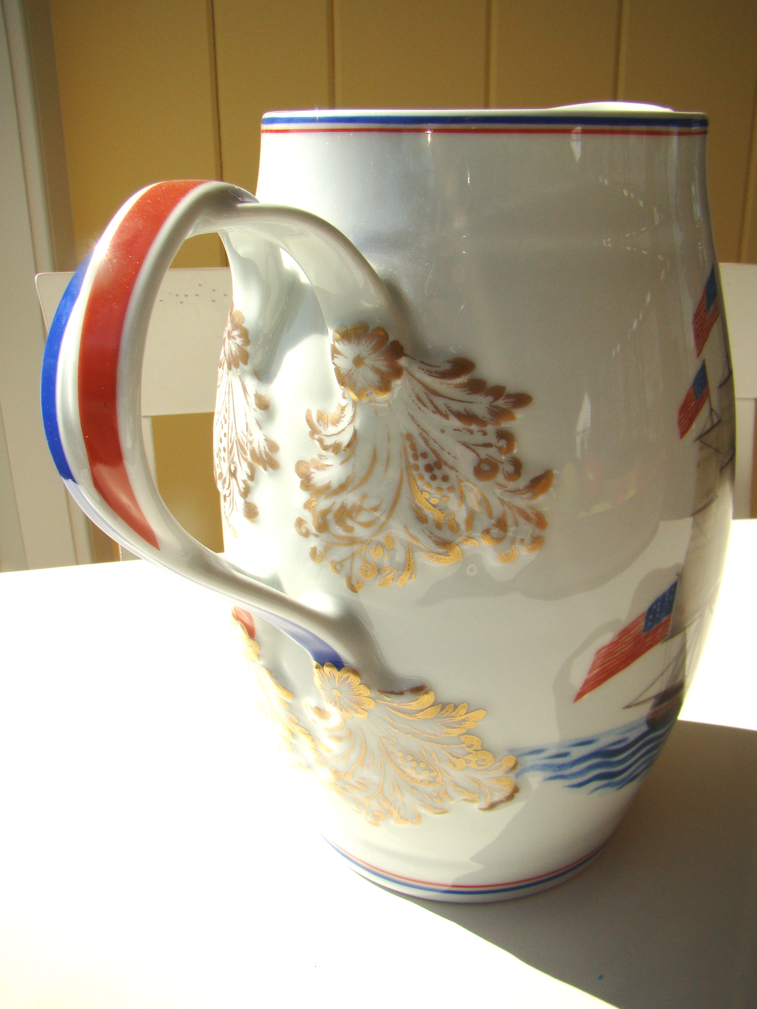 A fine commemorative pitcher depicting the U S S Constitution made by Mottahedeh of Portugal — image 2