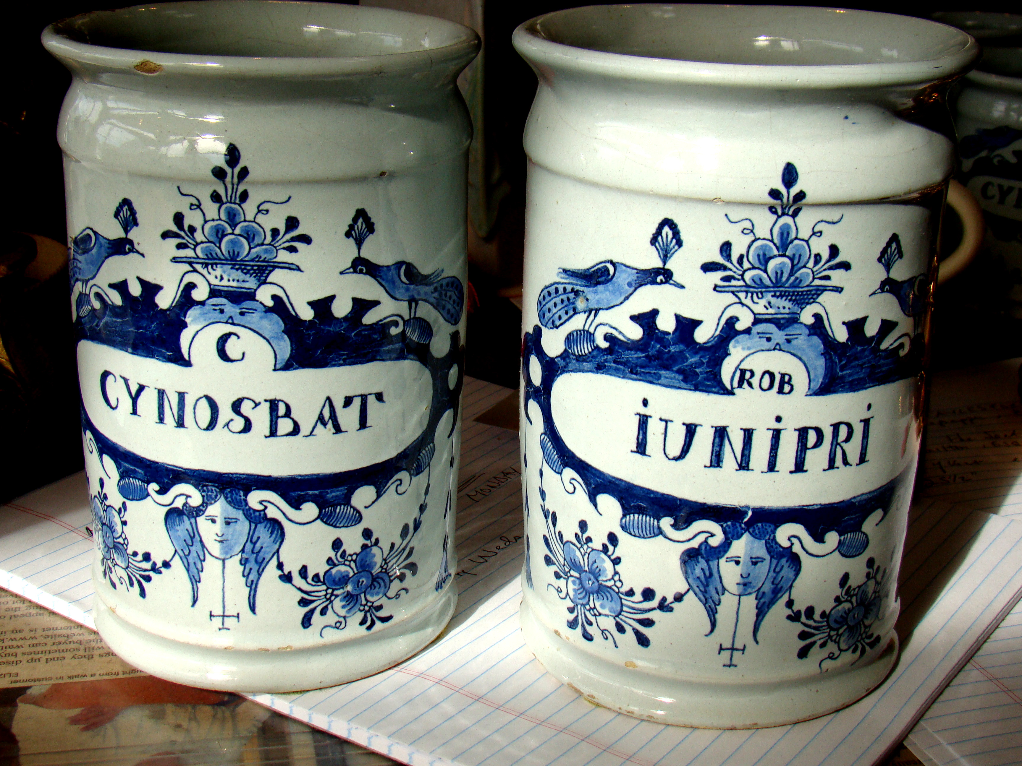 A fine and RARE pair of Dutch Delft tin glazed apothecary jars circa 1740