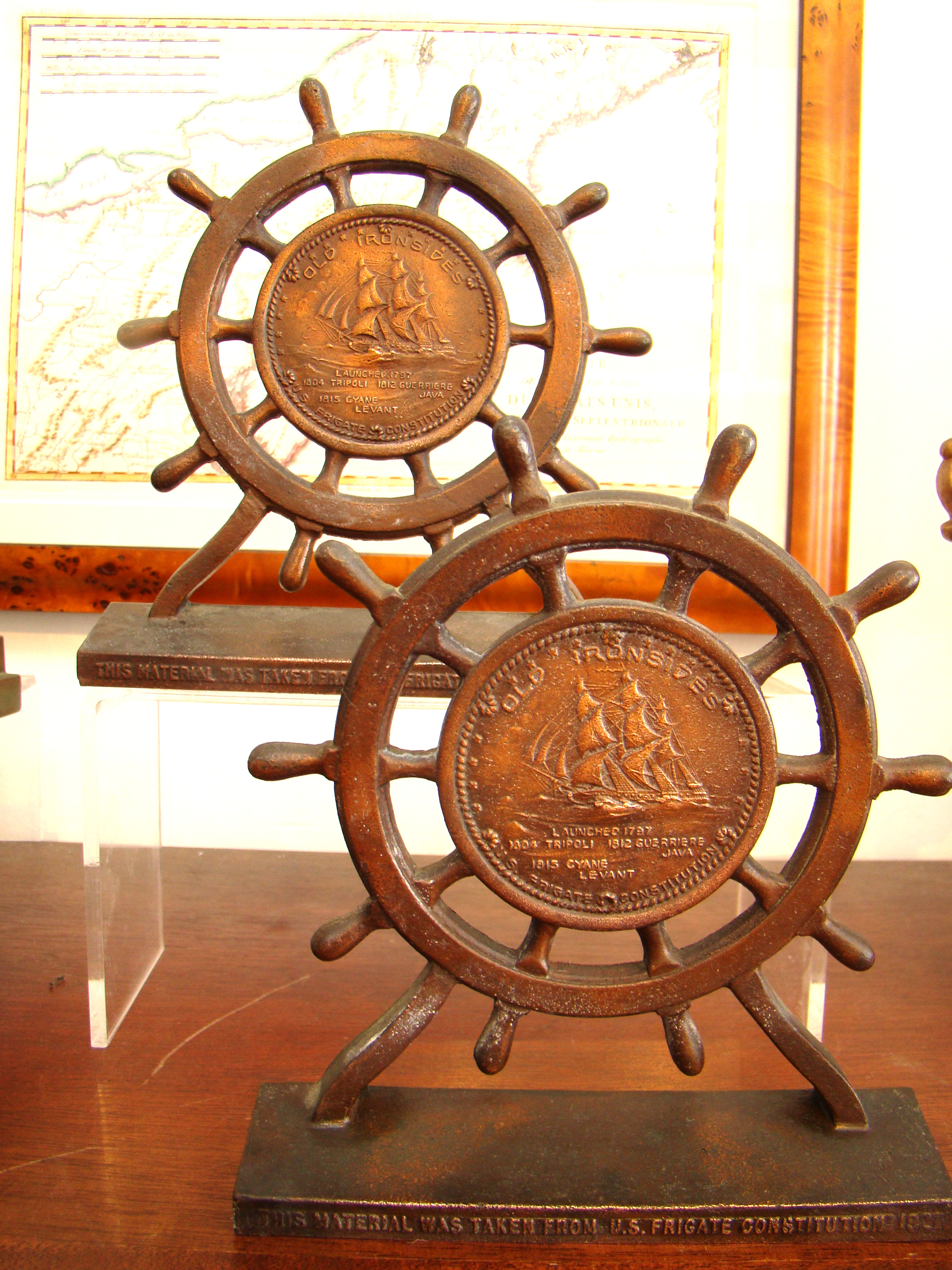 A fine and rare pair of "OLD IRONSIDES" bookends made in 1927 from material removed from the ship