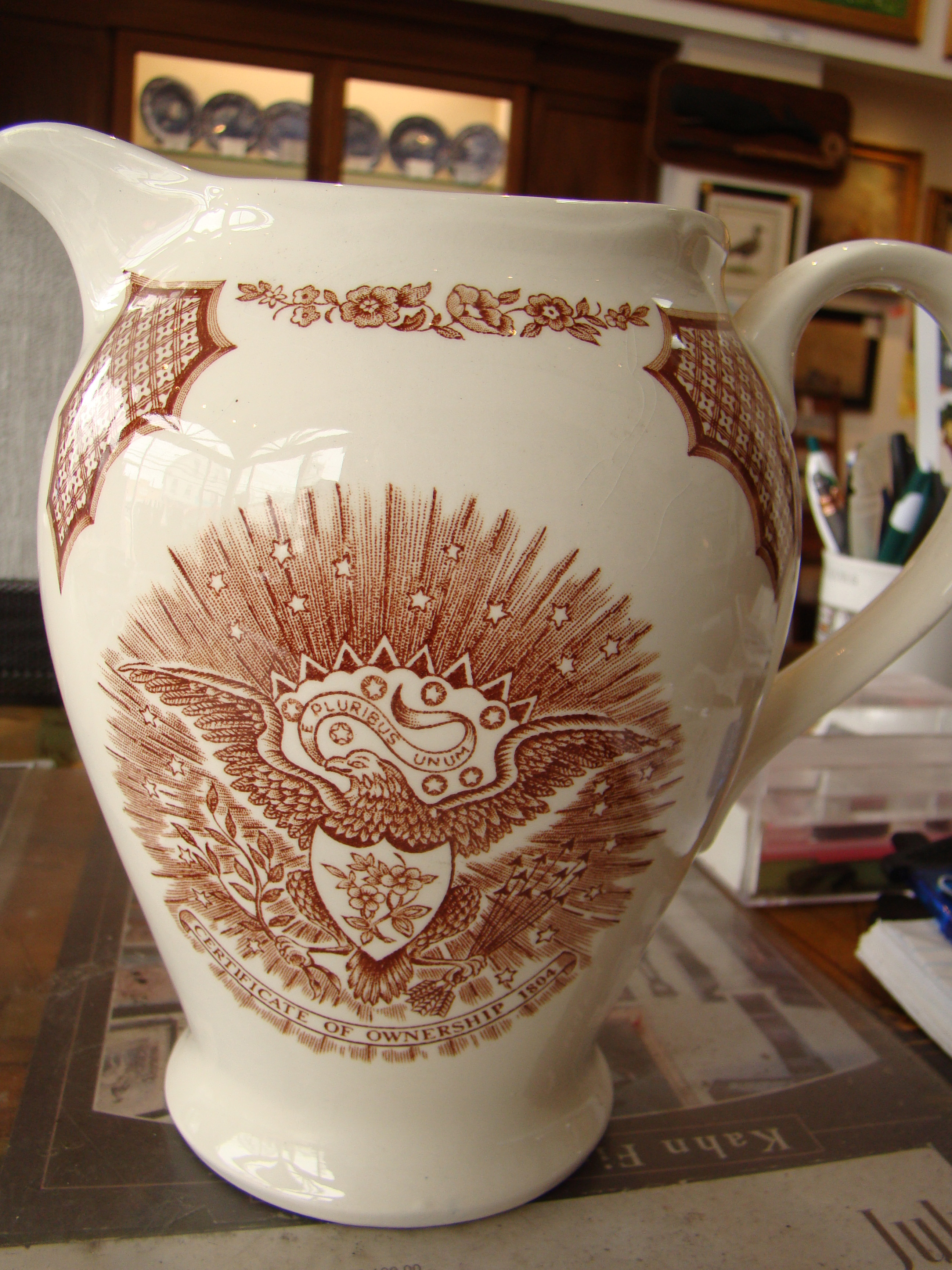 A fine pitcher featuring the 'Seal of New York' and 'Certificate of Ownership 1804.' — image 2