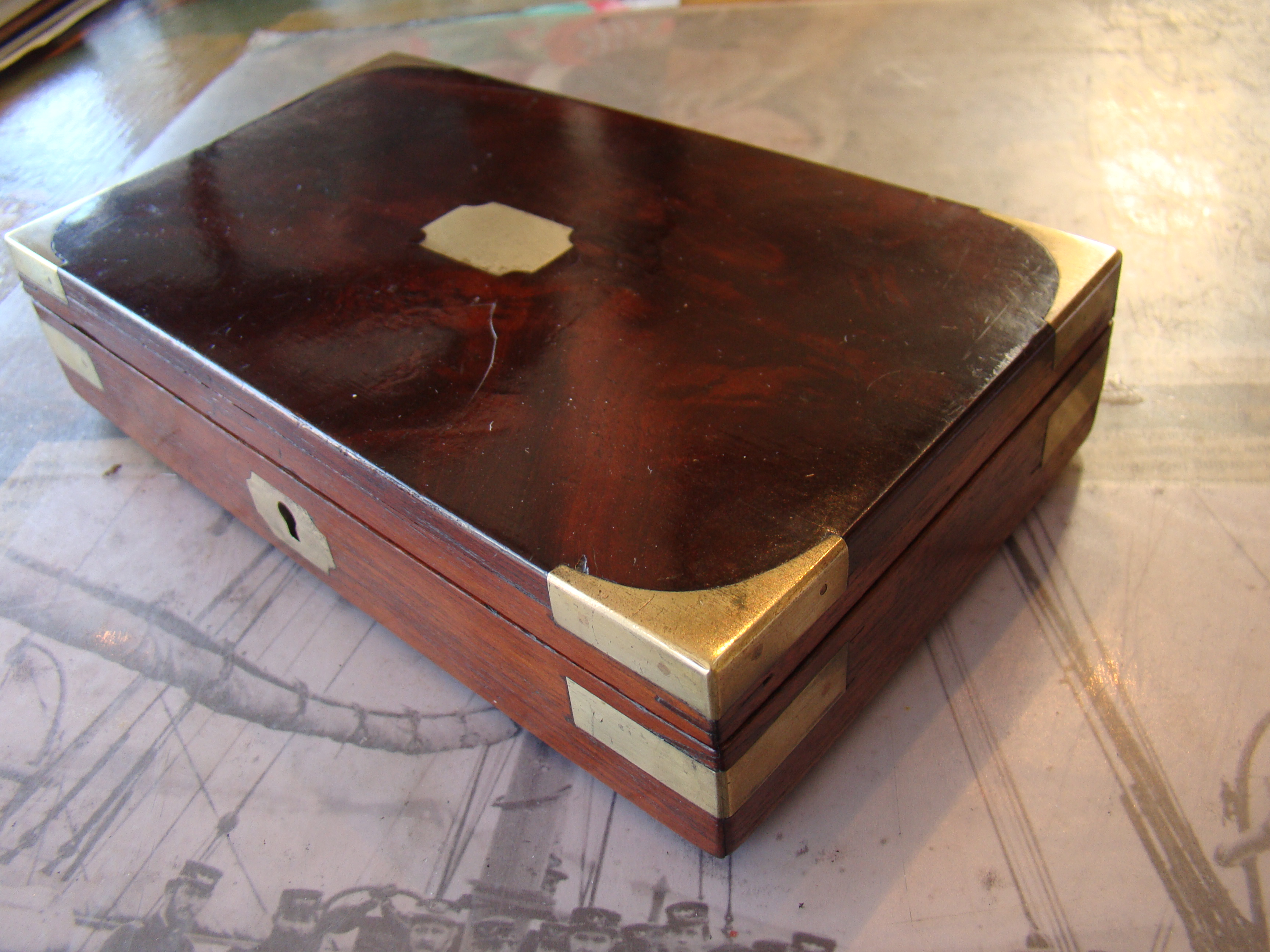 A STUNNUNG antique English officer's  brass mounted campaign form box