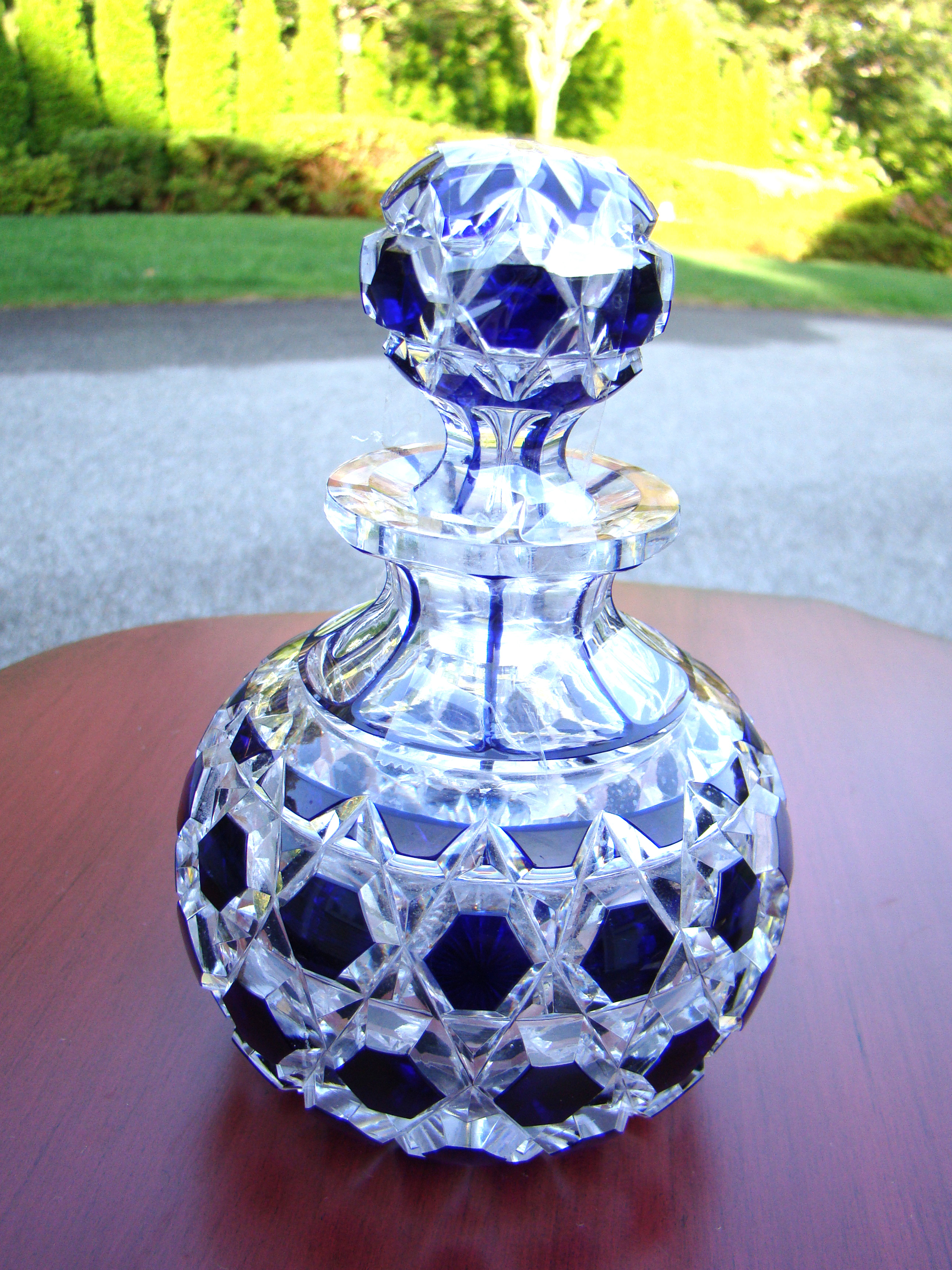 A gorgeous antique cobalt cut to clear crystal scent bottle circa 1880