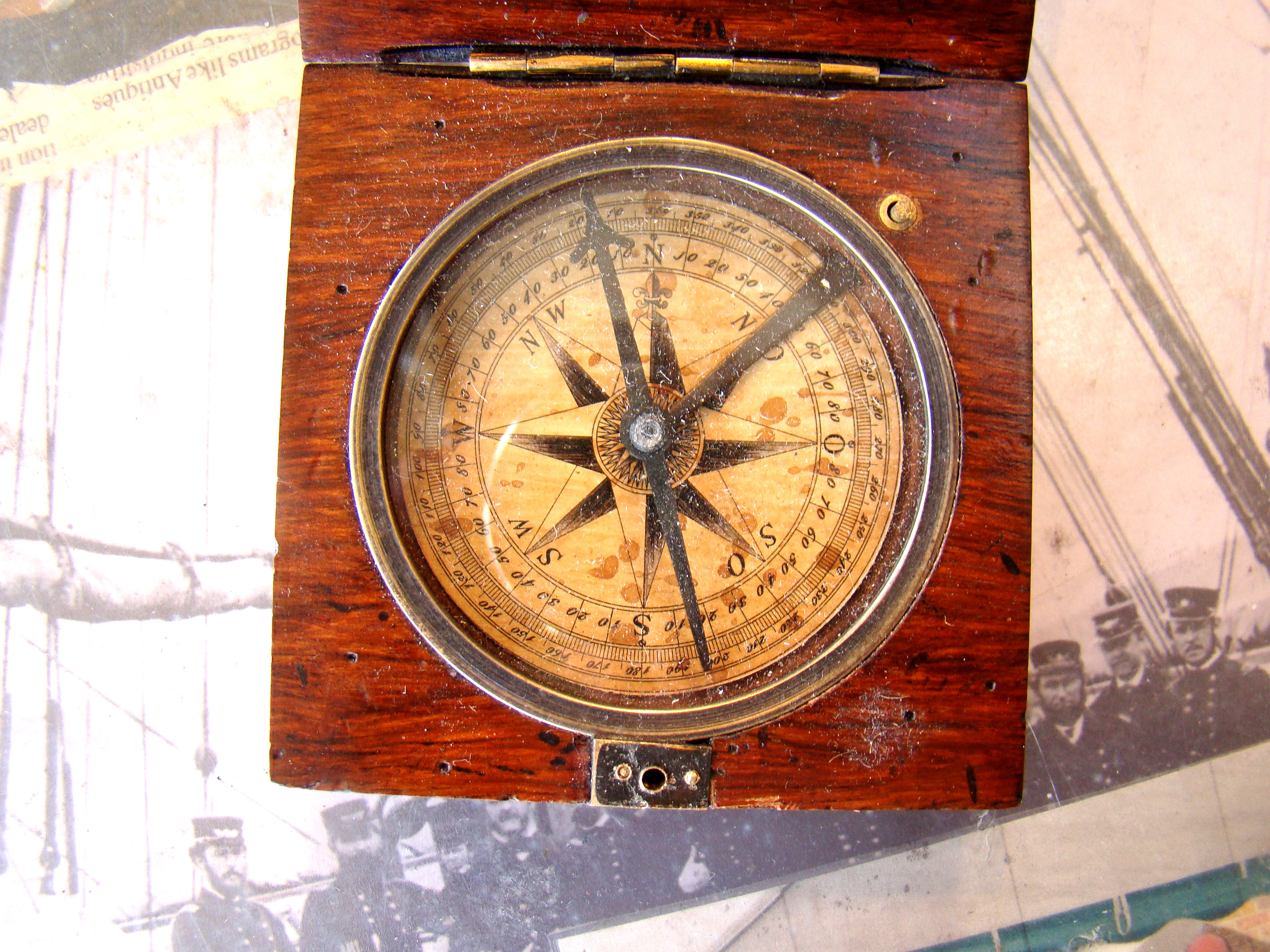 An antique pocket compass, possibly 18th or early 19th century