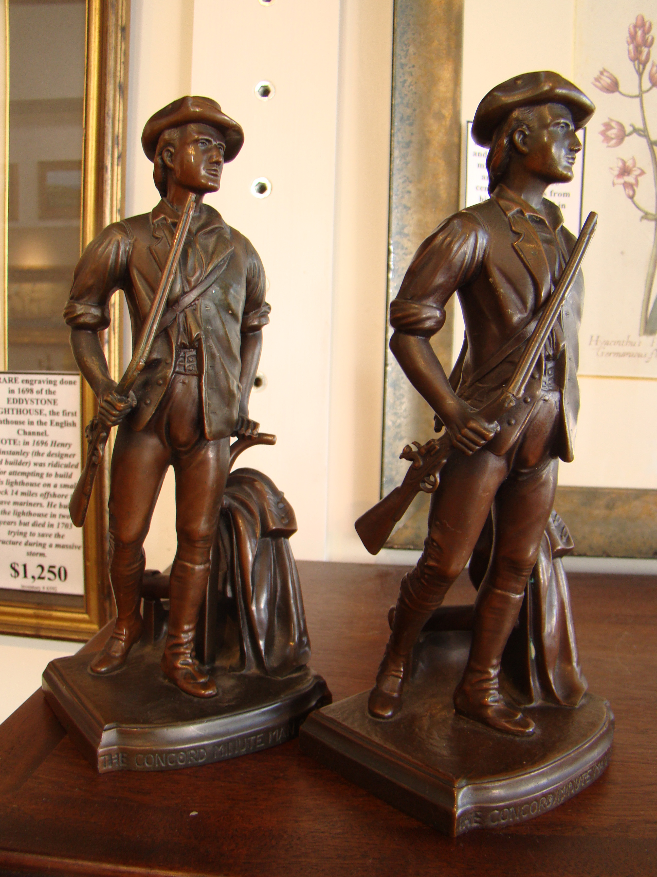 A R A R E pair of 1775 Concord Minuteman bookends made by Jennings Brothers circa 1930