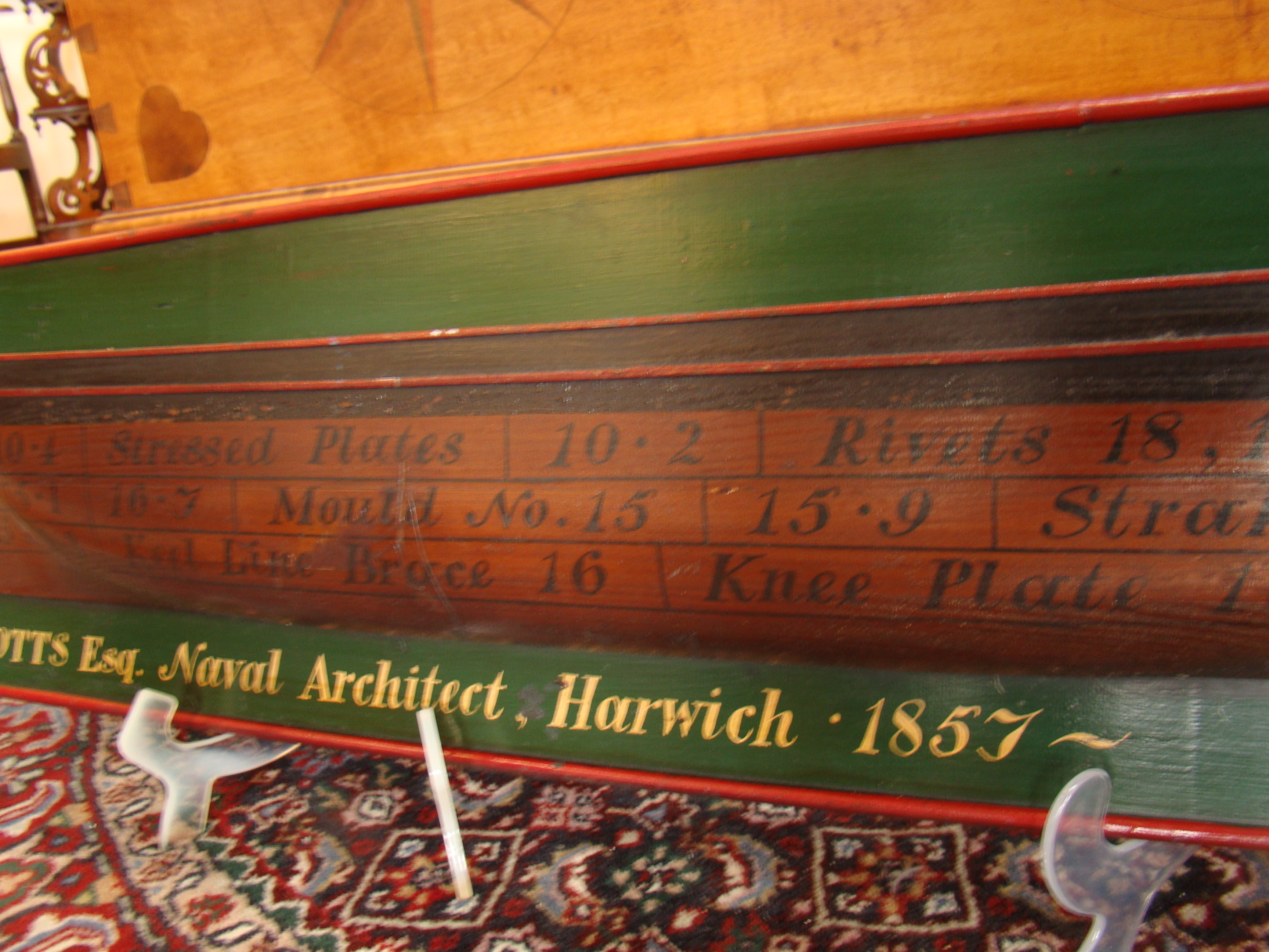 A vintage ship builder's half hull model inscribed "H V Potts, Naval architect, Harwich, MA., 1857" — image 3