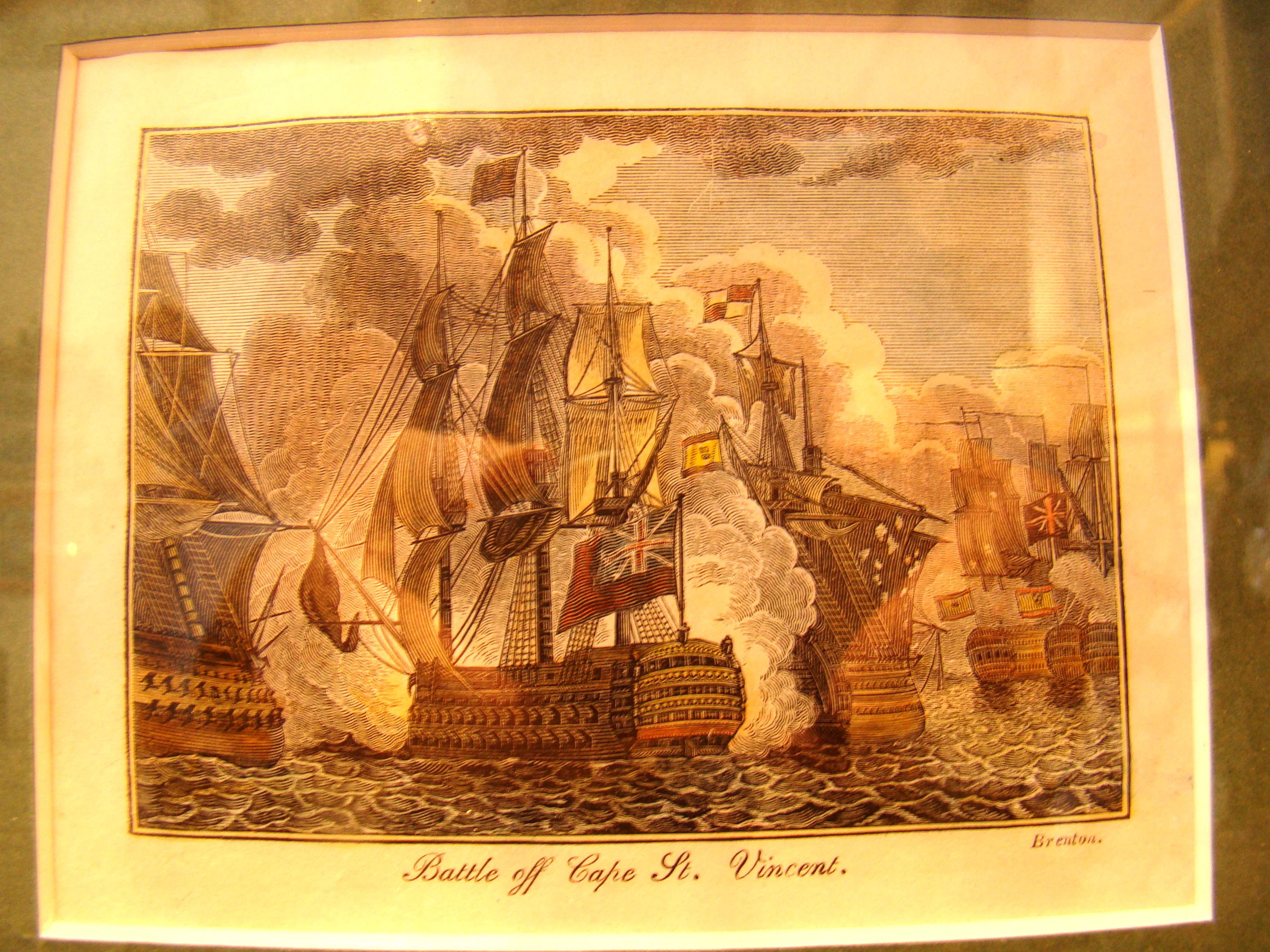 A hand-colored steel engraving of the Battle off St. Vincent in 1794"