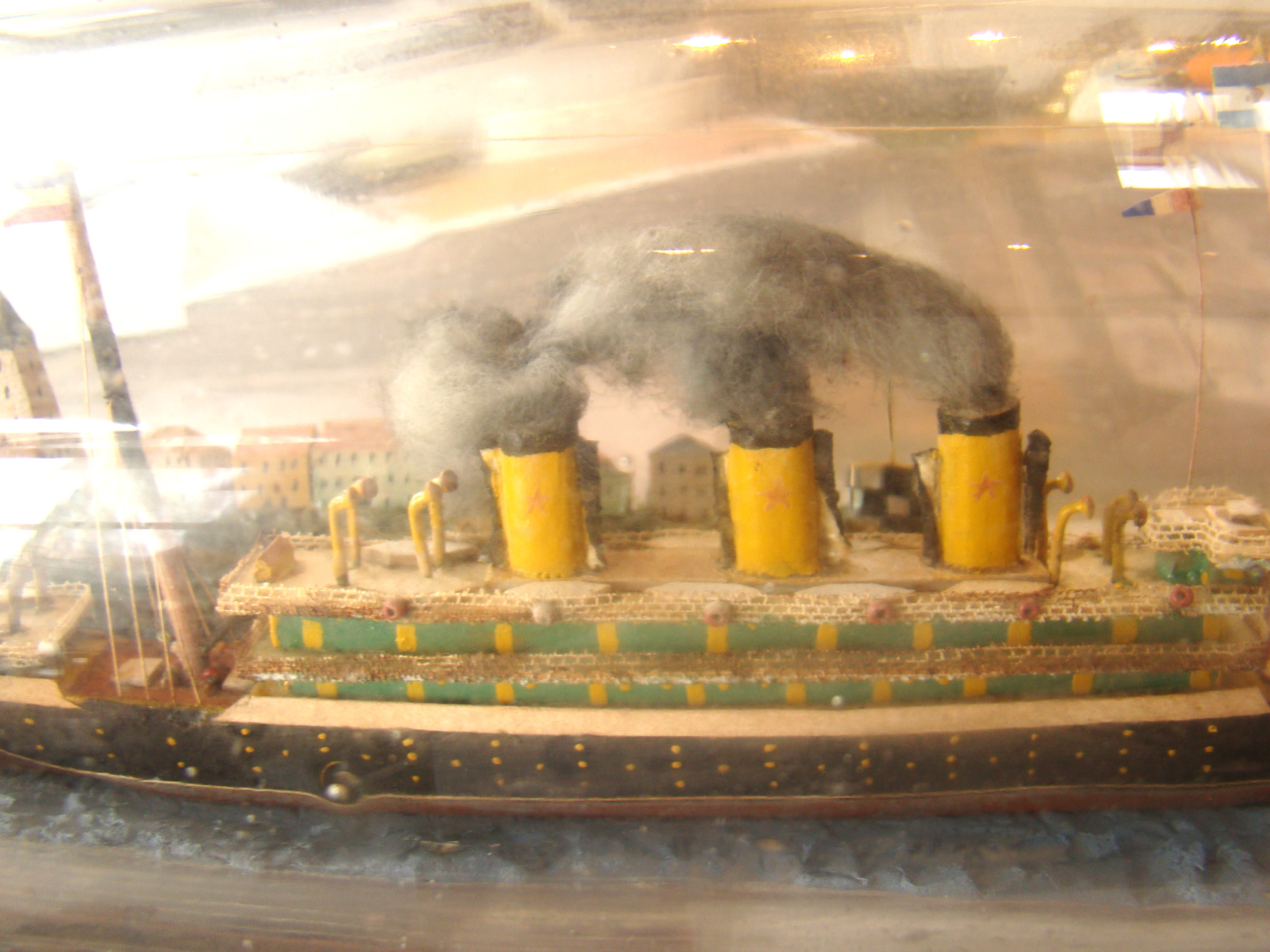 A fine antique three-funneled passenger liner ship-in-a bottle circa 1910 — image 2