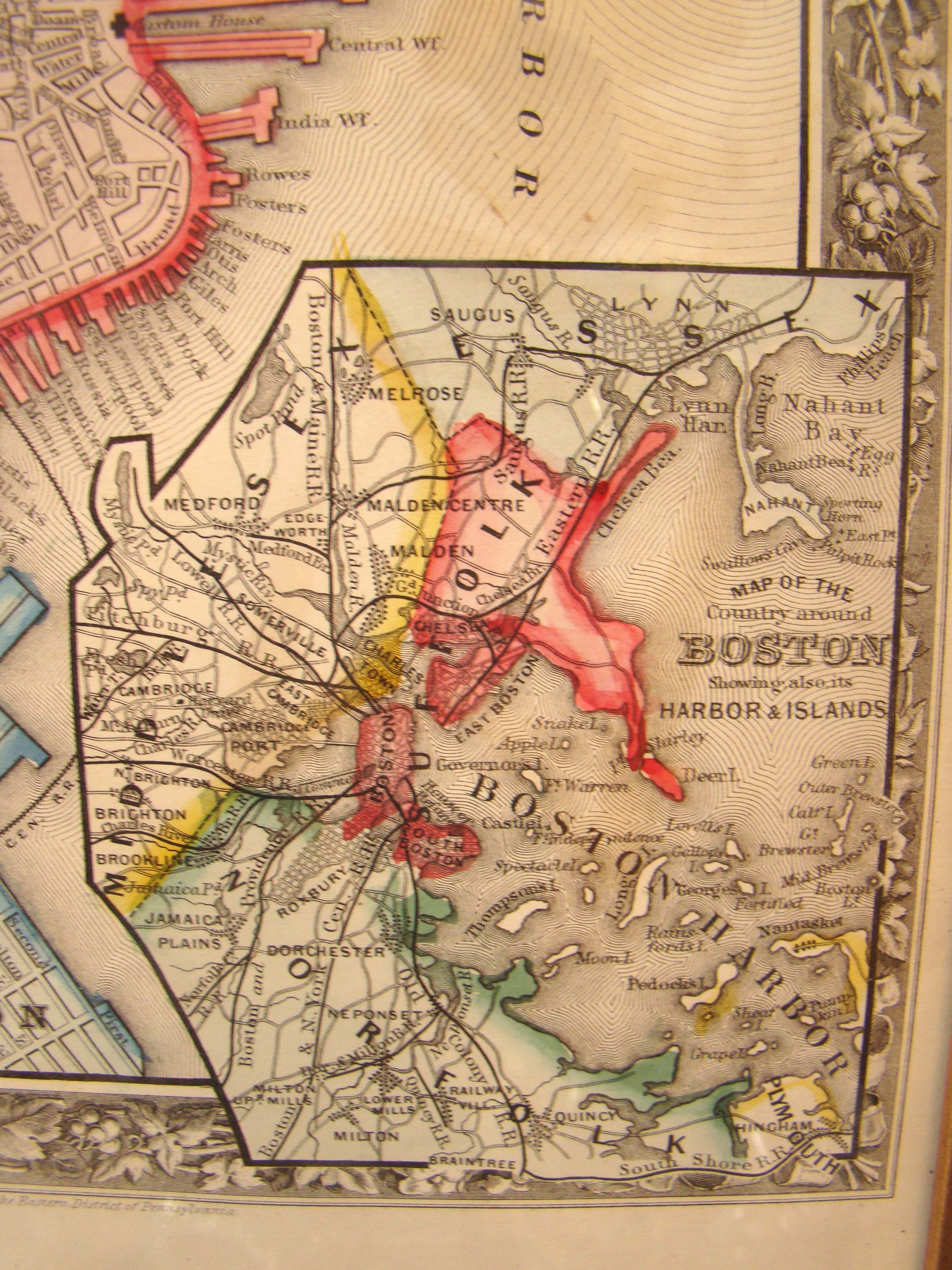 A fine original hand colored Civil War era MAP OF BOSTON done by Samuel Mitchell in 1861 — image 2