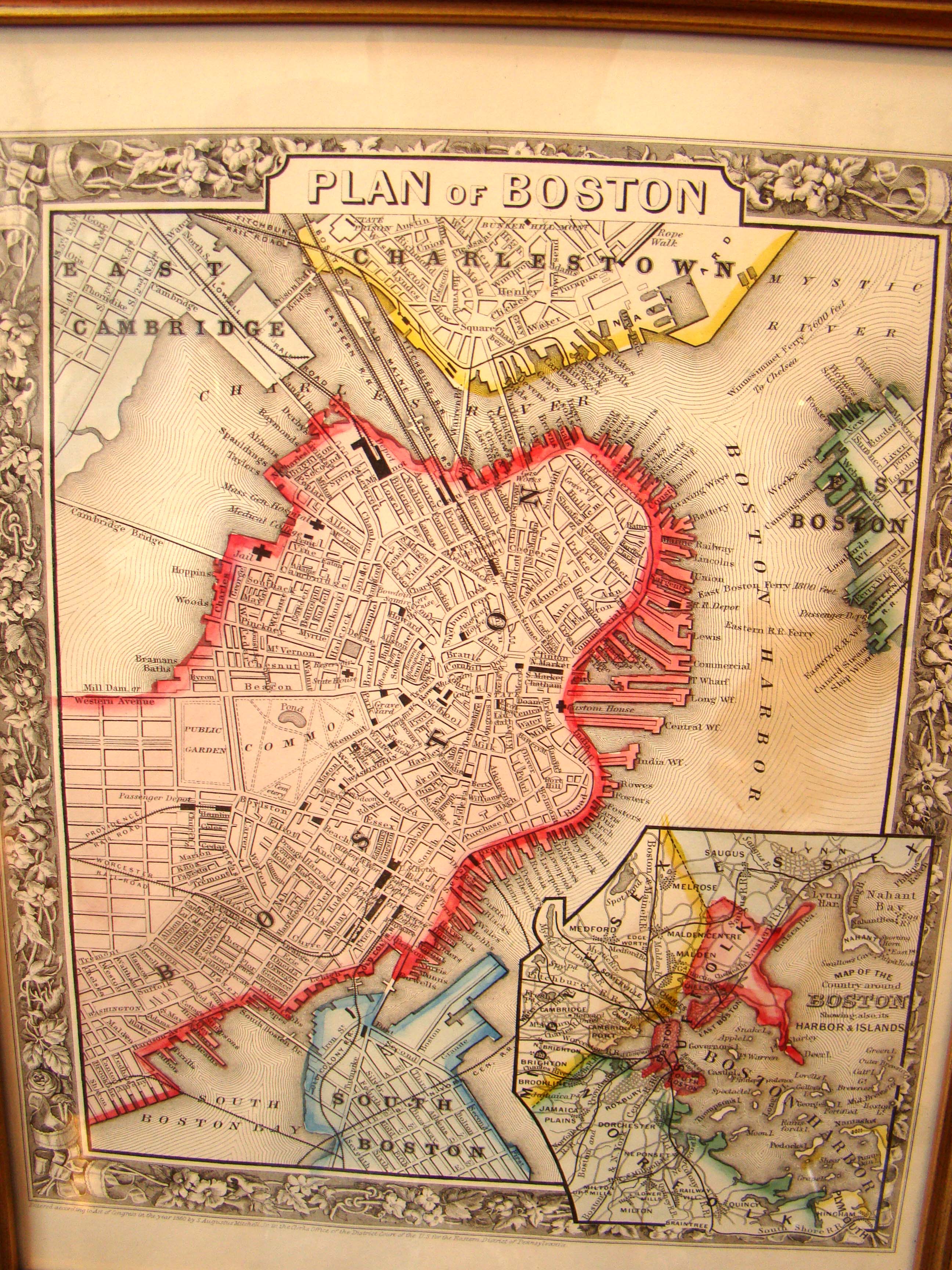 A fine original hand colored Civil War era MAP OF BOSTON done by Samuel Mitchell in 1861 — image 3
