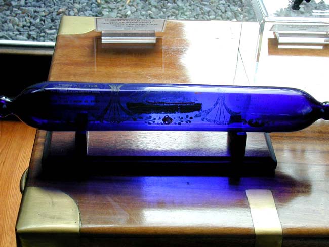 Sailor's Blue Glass Souvenir Rolling Pin circa 1860
