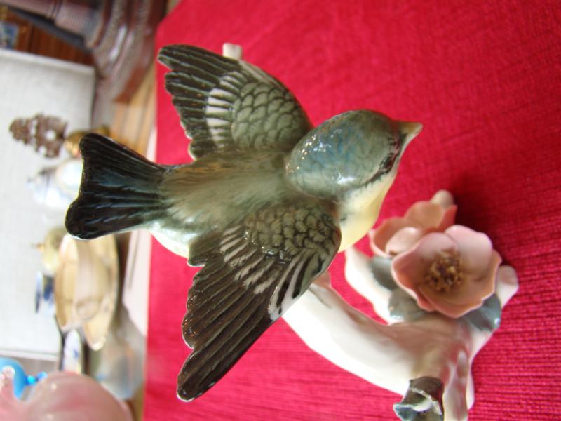 A vintage bird on a branch with flowers below  by HEREND of Hungary — image 2