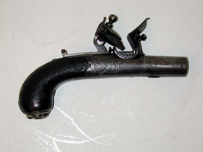 English Flintlock Pocket Pistol With Silver Mounts Circa 1795