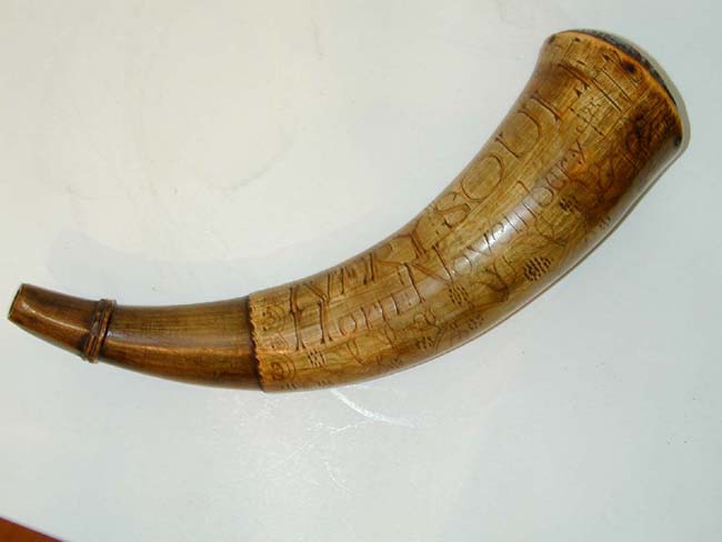 Rare Revolutionary War American Powder Horn Engraved "Ivory Soule, Nov. 23, 1776"