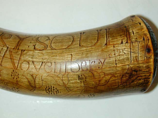 Rare Revolutionary War American Powder Horn Engraved "Ivory Soule, Nov. 23, 1776" — image 2