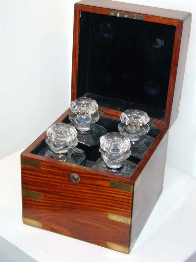 19th century Brass Mounted Mahogany Decanter Set Circa 1860