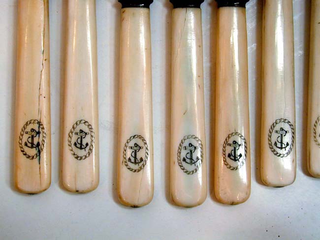 Set of 8 English Bone Handled Dinner Knives with the 'Fouled Anchor' Motif circa 1860 — image 2