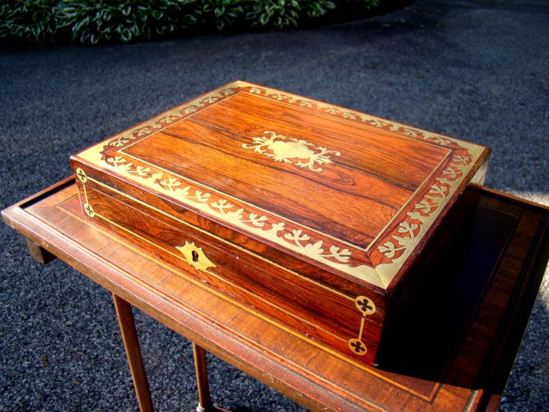 A gorgeous small English Georgian rosewood brass mounted box  circa 1825