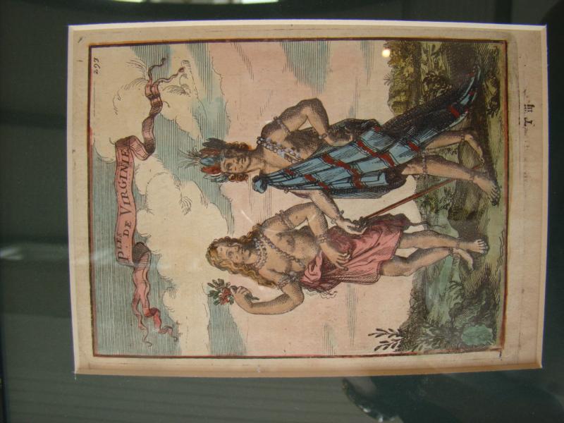 A hand colored engraving of two native americab Indians from virginia circa 1683