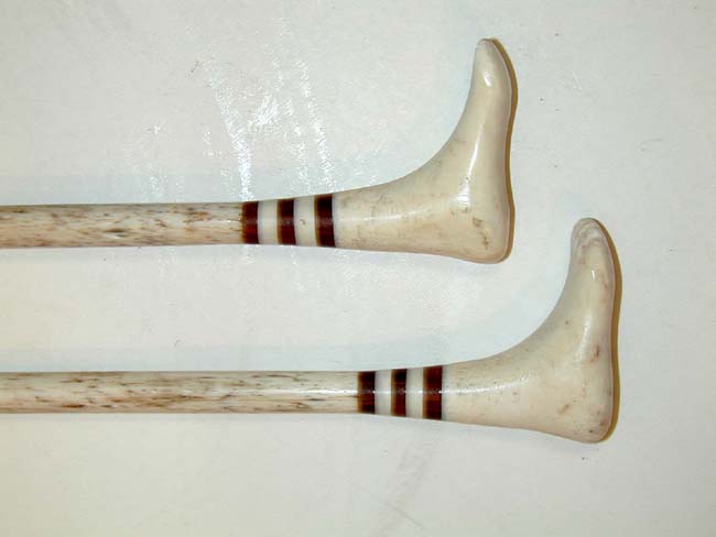 A fine and Rare Pair of 19th century Sailor-Made Whalebone Knitting Needles with Feet Ends