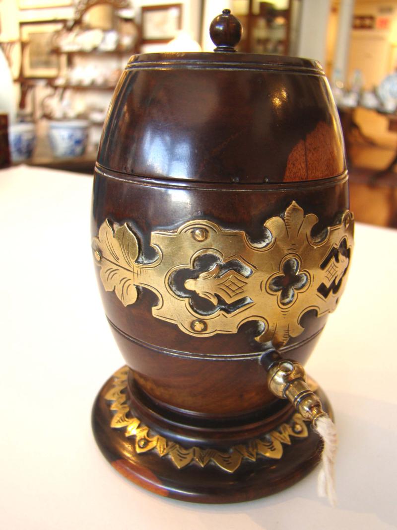 A gorgeous Victorian brass mounted 'lignum vitae' string barrel circa 1870