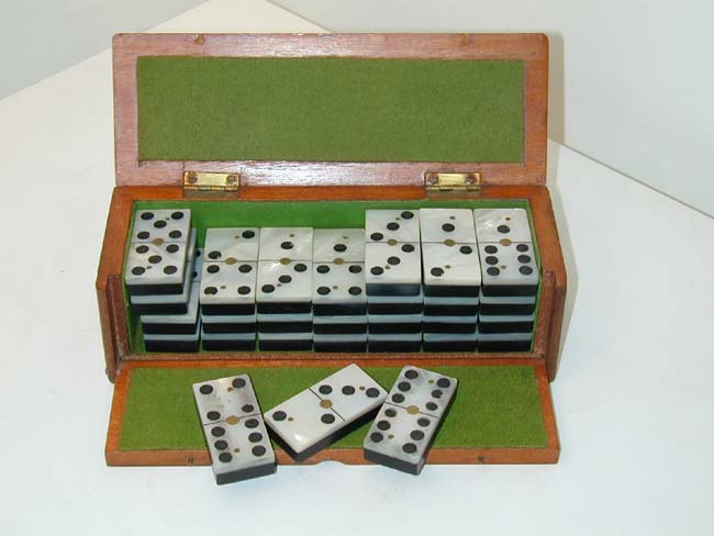 Beautiful 19th Century Cased Set of Mother-of-Pearl Mounted Dominoes