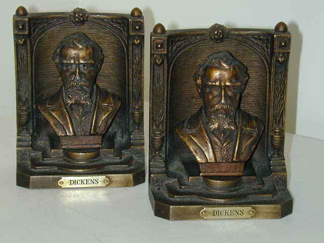 A Fine Pair of Late 19th Century Charles Dickens Bookends by Bradley & Hubbard