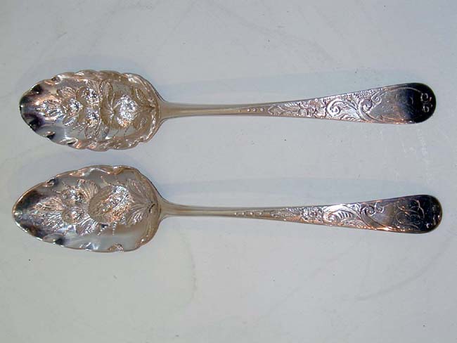Two Similar English Sterling Silver Berry Spoons Each Hallmarked London 1785