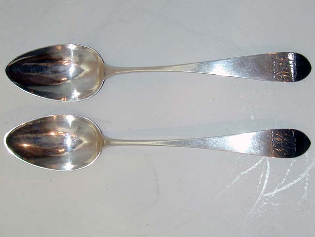Pair of American Silver Tablespoons by Joseph Shoemaker, Philadelphia, Circa 1793