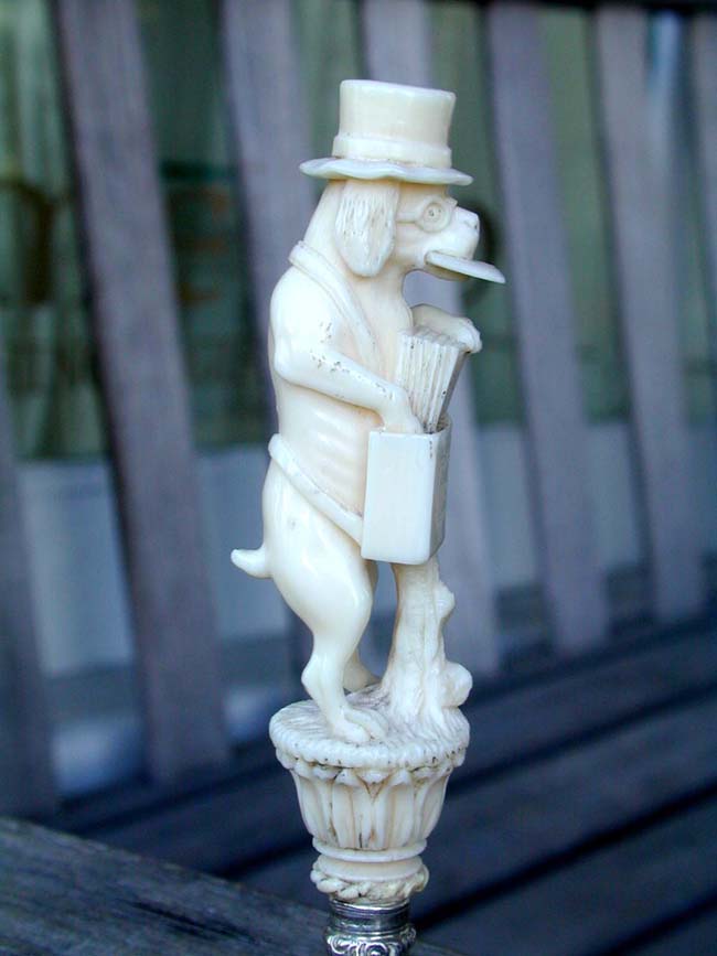 A Fine and Rare 19th Century Silver Mounted Ivory Desk Seal in the Form of Dog Letter Carrier — image 2