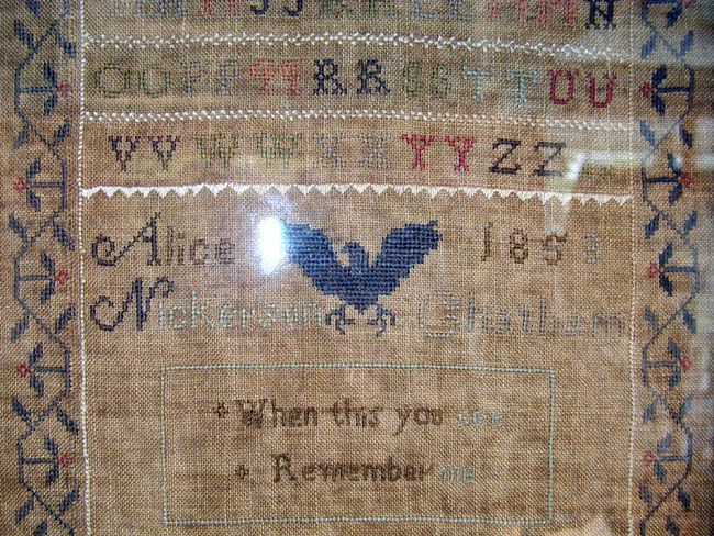 Rare American Needlework Sampler Signed "ALICE NICKERSON, CHATHAM, (MASSACHUSETTS) 1853" — image 2