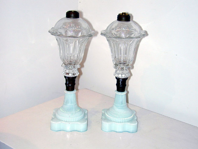 Pair of 19th Century Sandwich Glass Whale Oil lamps