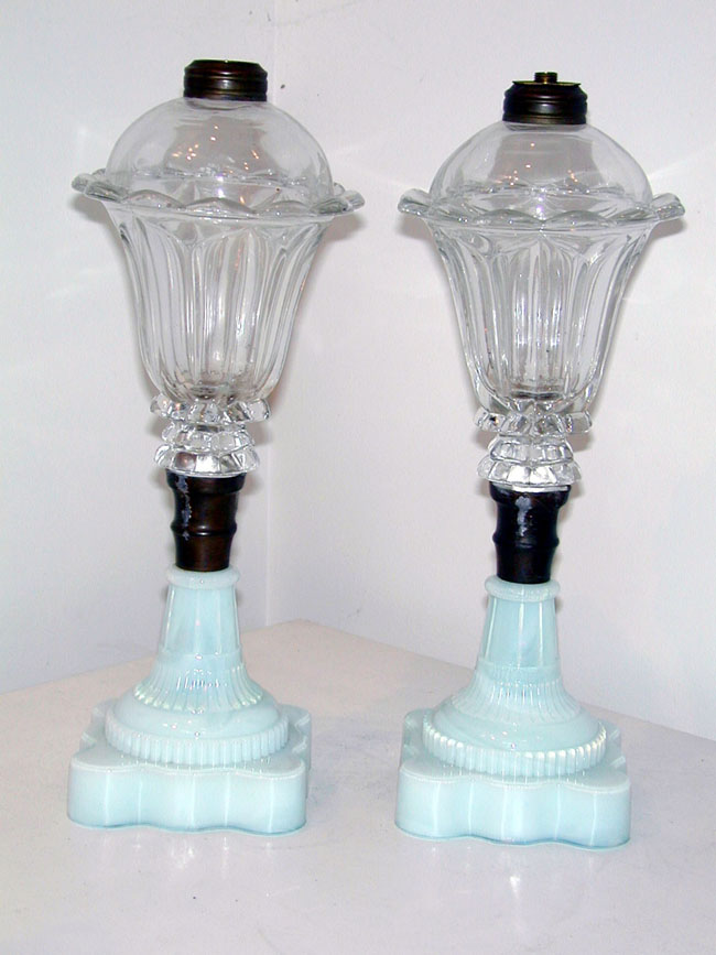 Pair of 19th Century Sandwich Glass Whale Oil lamps — image 2