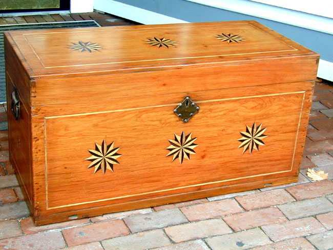 Outstanding Seaman's Chest With Inlaid Stars Circa 1850