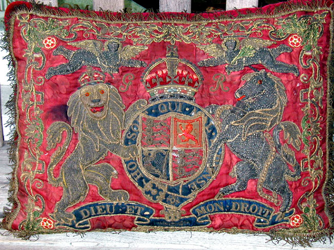 Rare 18th Century English Embroidered Royal Silk Cushion