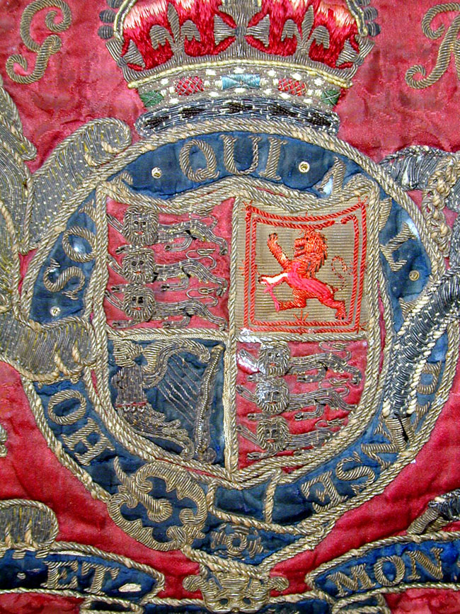 Rare 18th Century English Embroidered Royal Silk Cushion — image 3