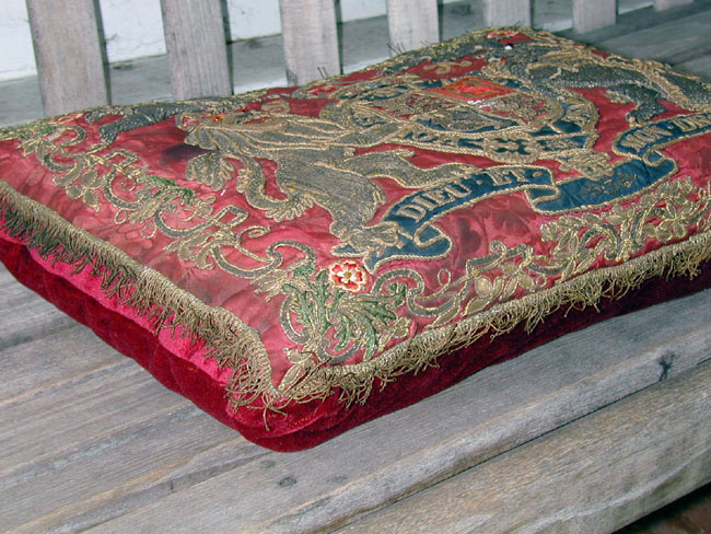 Rare 18th Century English Embroidered Royal Silk Cushion — image 2