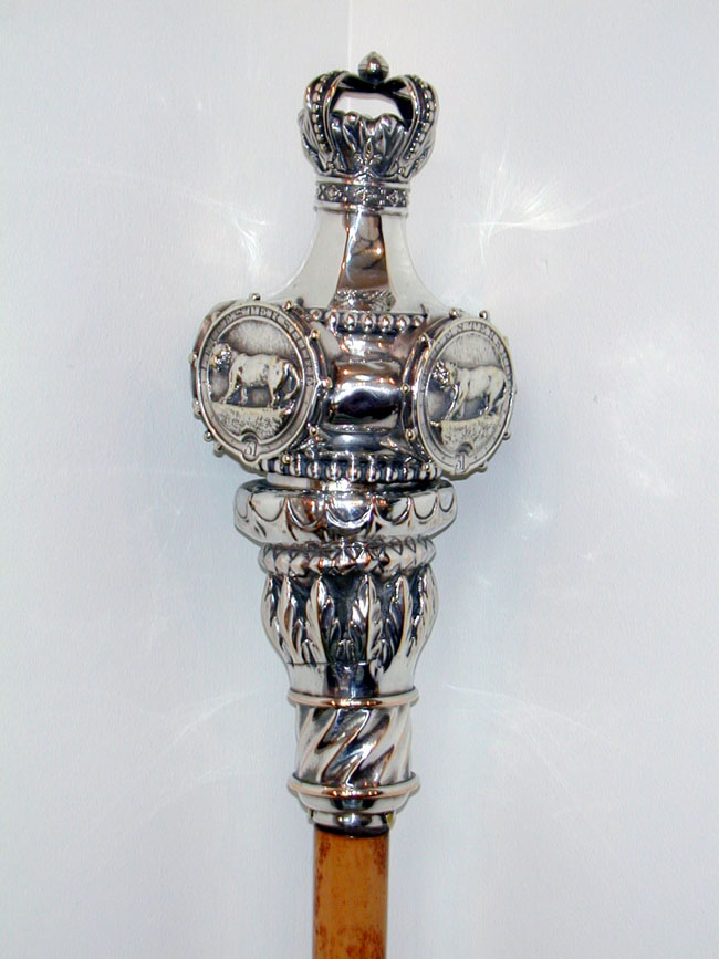 An English Victorian Silver-Plated Regimental Mace with Presentation Placque Dated 1861