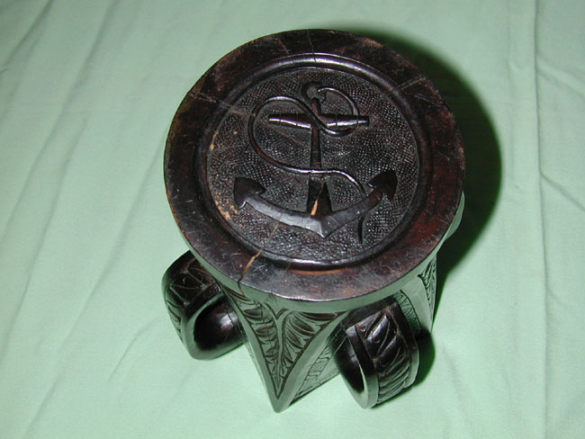 Rare Sailor-Carved 19th Century Wooden Four-Handled Mug circa 1850-1860 — image 4