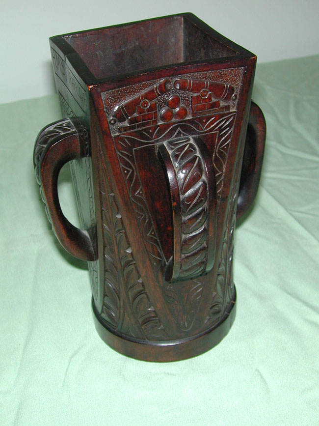 Rare Sailor-Carved 19th Century Wooden Four-Handled Mug circa 1850-1860